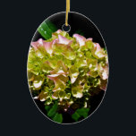 Ornamento De Cerâmica Cor-de-rosa verde Hidrangea flor rosa amarela<br><div class="desc">Foto romântica típica do país verde e rosa hydrangea por H Cooper</div>