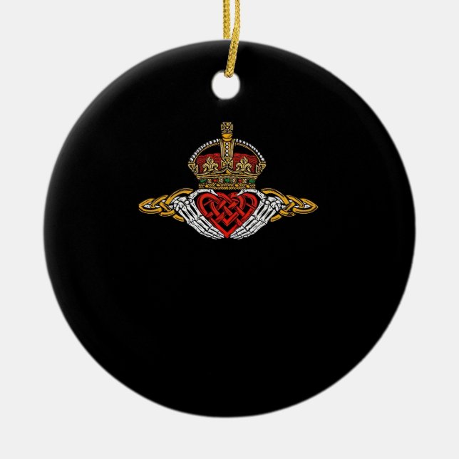 Ornamento De Cerâmica Cor do Skeleton Claddagh (Frente)