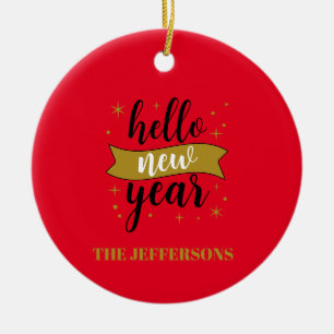 Ornamento De Cerâmica Cor Dourada Feliz Ano Novo Natal Alegre