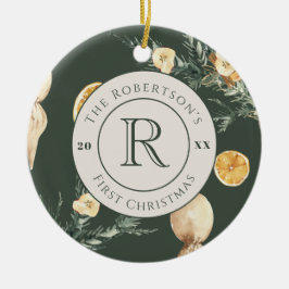 Ornamento De Cerâmica Cor Verde da Floresta Chic Monograma Recentemente