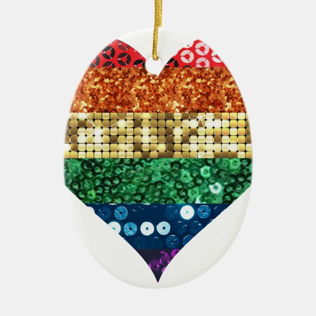 Ornamento De Cerâmica coração arco-íris lgbt (Frente)