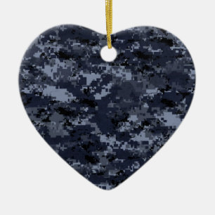 Ornamento De Cerâmica Coração azul militar de Camo