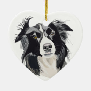 Ornamento De Cerâmica Coração cerâmico Collie Preto e Branco Novo