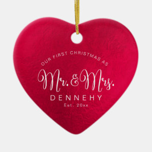 Ornamento De Cerâmica Coração Cerâmico Primeiro Natal, Vermelho Iridesce