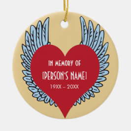Ornamento De Cerâmica Coração com Asas em Memória de