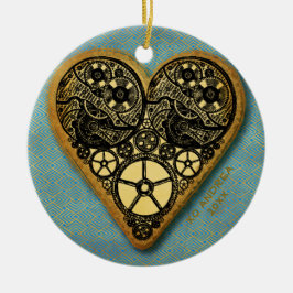 Ornamento De Cerâmica Coração Da Dourada Gear Vintage