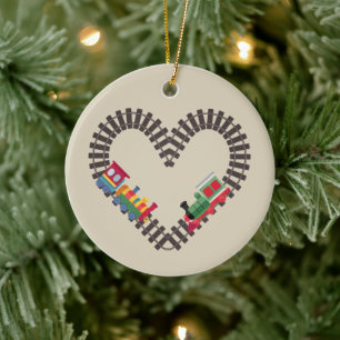 Ornamento De Cerâmica Coração da Estrada de Ferro do Comboio do dia de o