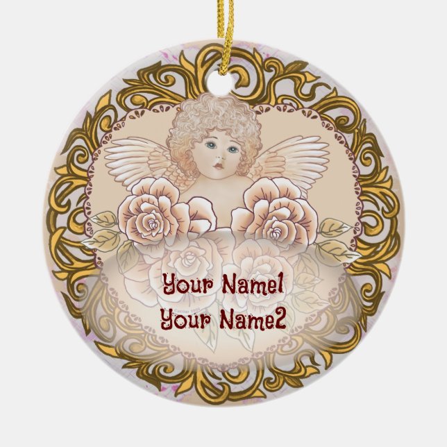 Ornamento De Cerâmica Coração de Anjo Querubim (Frente)