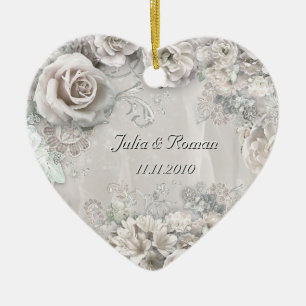 Ornamento De Cerâmica Coração de Casamento (Personalizável)