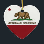 Ornamento De Cerâmica coração de Long Beach da bandeira de Califórnia<br><div class="desc">Coração da república de Long Beach Califórnia</div>