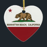 Ornamento De Cerâmica coração de Manhattan Beach da bandeira de<br><div class="desc">Coração da república de Manhattan Beach Califórnia</div>