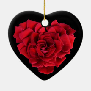 Ornamento De Cerâmica Coração de Rosa Vermelha