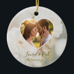 Ornamento De Cerâmica Coração de Rosas Brancas Desbotadas Foto Romântica<br><div class="desc">Celebre o seu amor com este elegante enfeite de casamento com uma foto sonhadora de rosa branca da Destei, desbotada para um fundo atemporal e romântico. Um modelo de foto em forma de coração permite que você exiba uma foto favorita do casal com áreas de texto personalizáveis abaixo para nomes...</div>