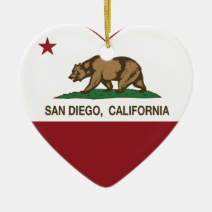 Ornamento De Cerâmica coração de San Diego da bandeira de Califórnia