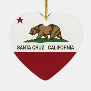 Ornamento De Cerâmica coração de Santa Cruz da bandeira de Califórnia