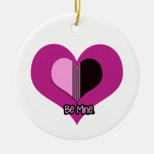 Ornamento De Cerâmica Coração de São Valentim Rosa e Preto Seja Meu