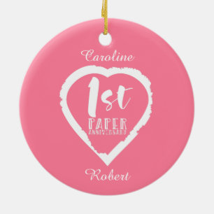 Ornamento De Cerâmica Coração do aniversário de casamento de 1RUA