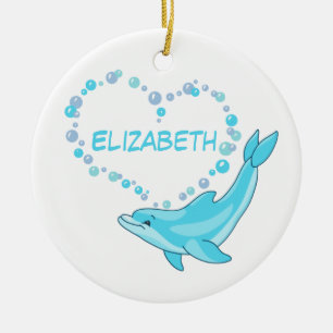 Ornamento De Cerâmica Coração do golfinho personalizado