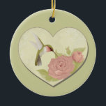 Ornamento De Cerâmica Coração do Hummingbird<br><div class="desc">Hummingbird Heart sage green floral romântico aves</div>