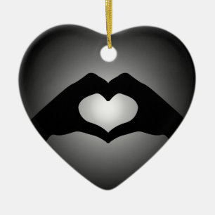 Ornamento De Cerâmica coração do sinal do fazer da mão