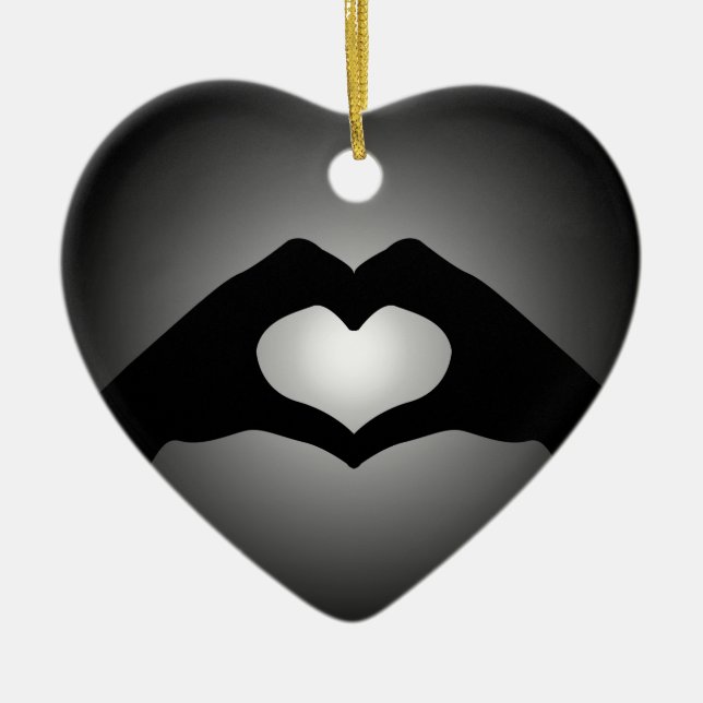 Ornamento De Cerâmica coração do sinal do fazer da mão (Frente)