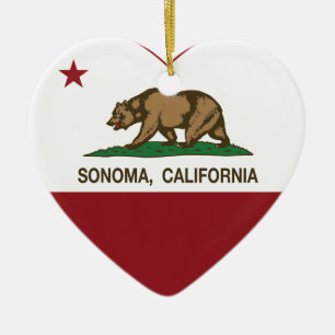 Ornamento De Cerâmica coração do sonoma da bandeira de Califórnia