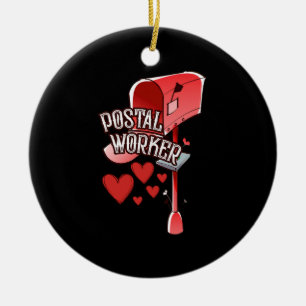Ornamento De Cerâmica Coração do trabalhador postal - adoro o correio po
