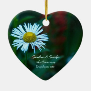 Ornamento De Cerâmica Coração em Forma de Aniversário de Casamento Daisy