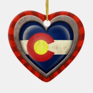 Ornamento De Cerâmica Coração envelhecido da bandeira de Colorado com