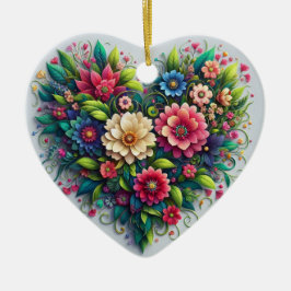 Ornamento De Cerâmica Coração Floral