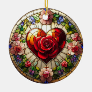 Ornamento De Cerâmica Coração Gótico Floral de Vidro