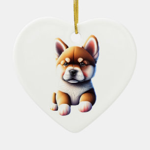 Ornamento De Cerâmica Coração Personalizada do Cão-Papota Akita