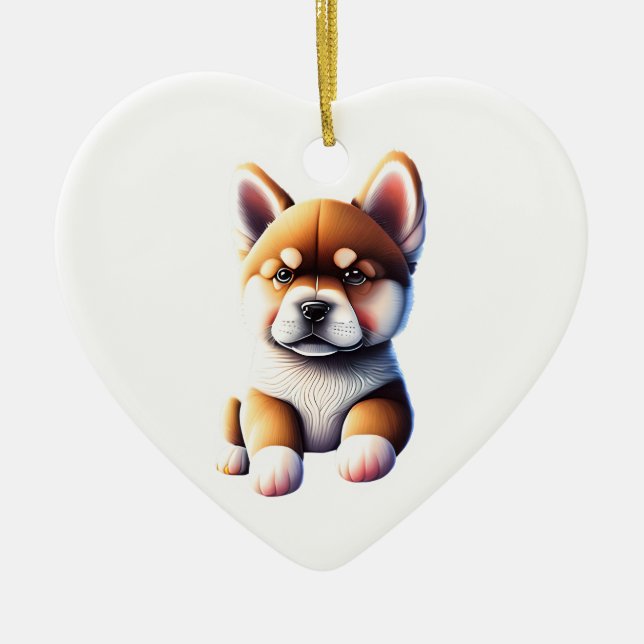 Ornamento De Cerâmica Coração Personalizada do Cão-Papota Akita (Frente)