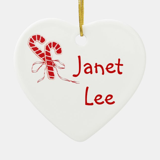 Ornamento De Cerâmica Coração Personalizado de Canes Doces (Frente)