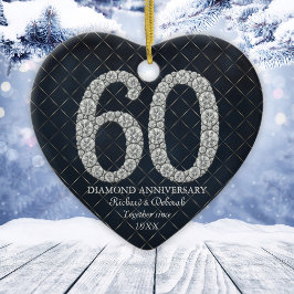 Ornamento De Cerâmica Coração Personalizado Diamante 60º Aniversário