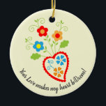 Ornamento De Cerâmica Coração popular portuguesa com a palavra saudade<br><div class="desc">Este coração romântico folclórico português com flores inspira-se na antiga tradição feminina portuguesa de costura e bordar lenços para seus namorados ou potenciais namorados com corações e flores. É perfeito para o Dia do Namorados, mas também para todas as ocasiões, você quer celebrar o amor, o amor romântico, mas também...</div>