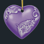 Ornamento De Cerâmica Coração Rolar Roxo w Branco<br><div class="desc">Belo ornamento em forma de coração, com um escroto branco e bobo em roxo, perfeito para pendurar em qualquer lugar do ano. Segure na parede, de um presente ou até do pescoço de uma garrafa de vinho. Perfeito para Dia de as mães, Dia de os namorados, aniversários, e muito mais....</div>