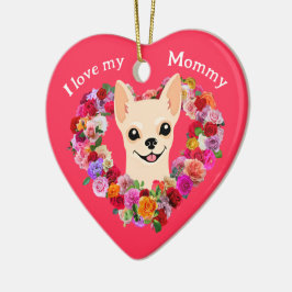 Ornamento De Cerâmica Coração Rosa Chihuahua Dia de as mães Personalizad