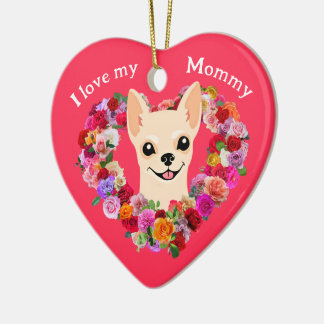 Ornamento De Cerâmica Coração Rosa Chihuahua Dia de as mães Personalizad