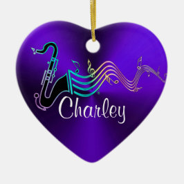 Ornamento De Cerâmica Coração roxo personalizado do feriado da música do