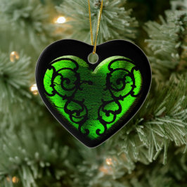Ornamento De Cerâmica Coração Verde Gótico Filigree