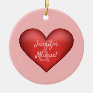 Ornamento De Cerâmica Coração Vermelho Com Nomes Personalizados De Um 