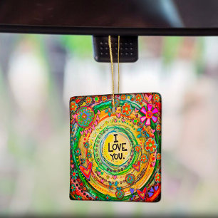 Ornamento De Cerâmica Corações Coloridos Divertidos Eu Te Amo Inspirivid