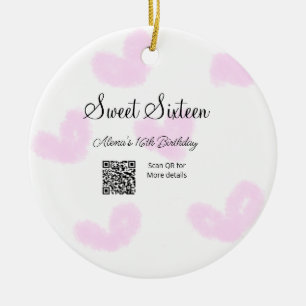 Ornamento De Cerâmica Corações cor-de-água rosa QR Doce dezesseis anos