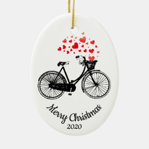 Ornamento De Cerâmica Corações de Amor de Bike de Natal Personalizado