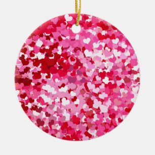 Ornamento De Cerâmica Corações de Confetes Rosa