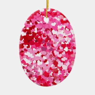 Ornamento De Cerâmica Corações de Confetes Rosa