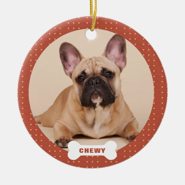 Ornamento De Cerâmica Corações de Fotos Pet Personalizadas de Natal (Frente)