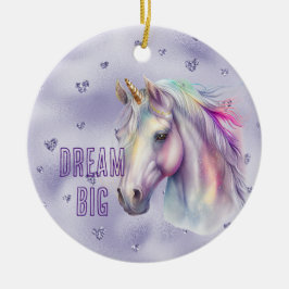 Ornamento De Cerâmica Corações de Sonhos de Unicórnio Roxo