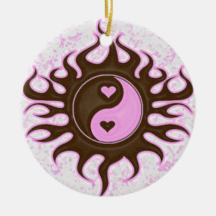 Ornamento De Cerâmica Corações de Yin Yang